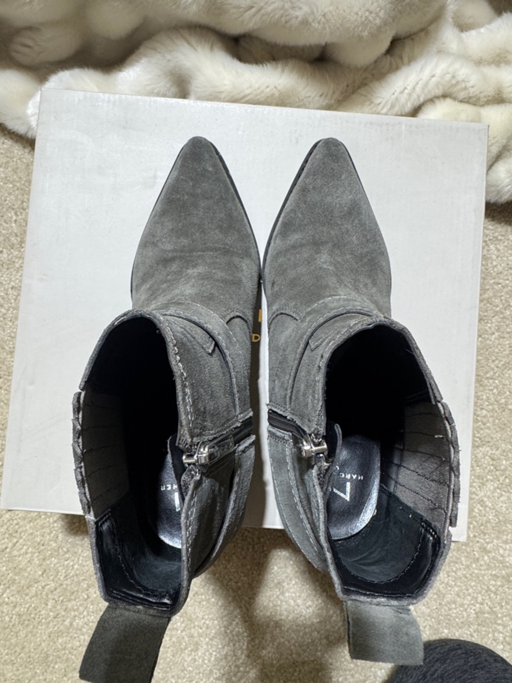Marc Fisher Gray Suede Western-Inspired Ankle Boots - Picture 6 of 7